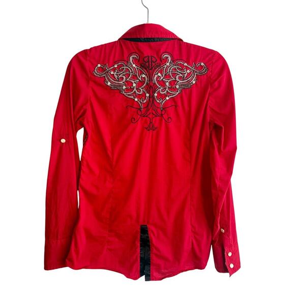 Women’s Roar Signature Western Red Rhinestone Button Down Blouse size Small - Picture 3 of 9